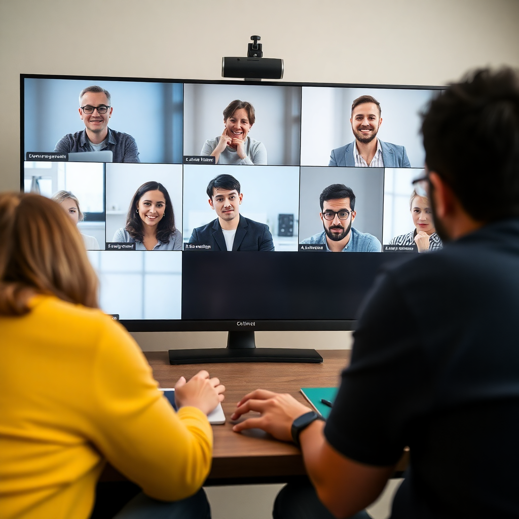 group of people in a video conference call, online mentoring session